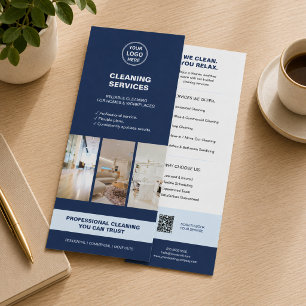 Carte Publicitaire Services de nettoyage bleus modernes avec QR