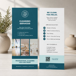 Carte Publicitaire Services de nettoyage sarcelle moderne avec QR