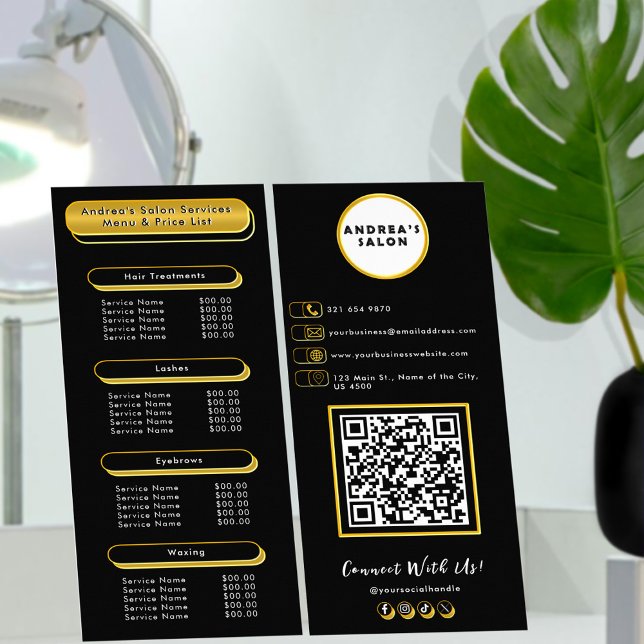 Carte Publicitaire Services de salon modernes professionnels noirs et (Créateur téléchargé)