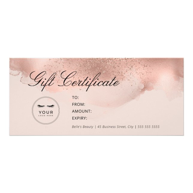 Carte Publicitaire Simple Elegant Blush & Rose Gold Certificat cadeau (Devant)