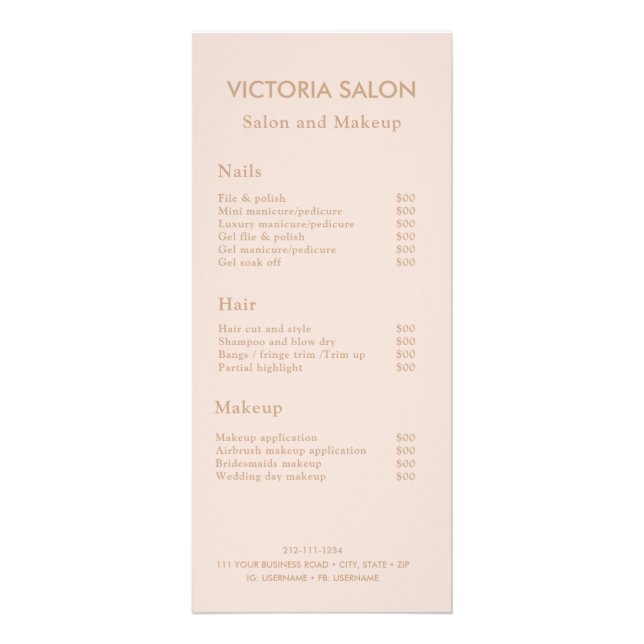 Carte Publicitaire Simple Moderne Chic Unique Pale Blush Salon Maquil (Devant)