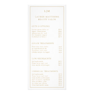 Carte Publicitaire Simple Monogramme Elegant Gold Salon Tarification