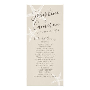 Carte Publicitaire Starfish Beach Wedding Program - Tan and White