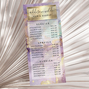 Carte Publicitaire Tarif Faux Feuille D'or Aquarelle Pailleté Lilas