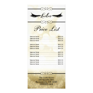 Carte Publicitaire Tarifs du Salon de Beauté Extensions de Cils Gold