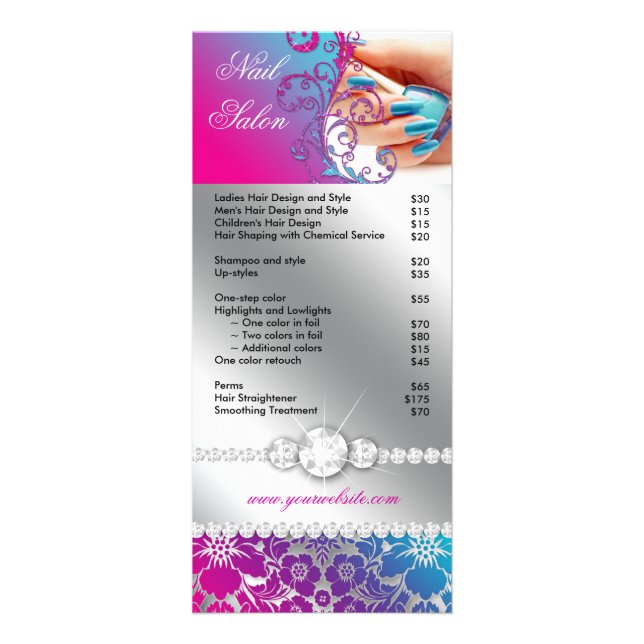 Carte Publicitaire Technicien du salon à ongles Floral Damask bleu ro (Devant)