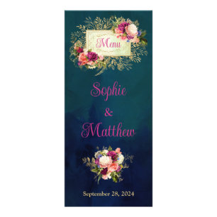 Carte Publicitaire Turquoise, Marine, Vert, Gold Bold Florals Mariage