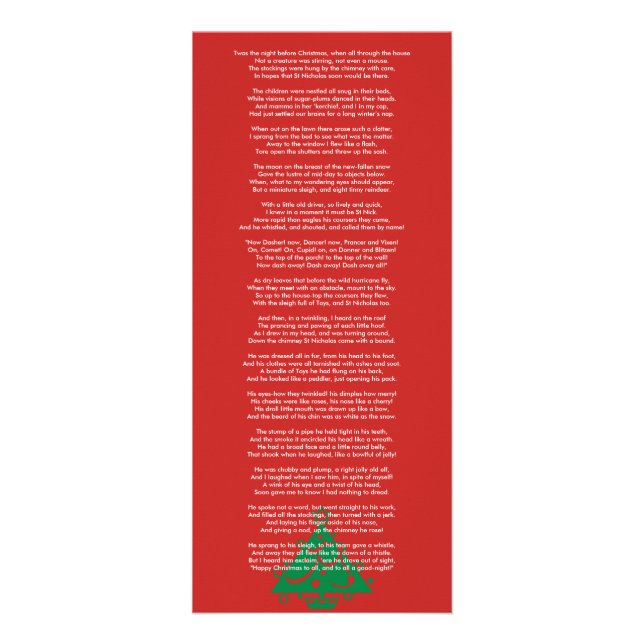 Carte Publicitaire Twas la nuit avant poème célèbre de Noël (Devant)