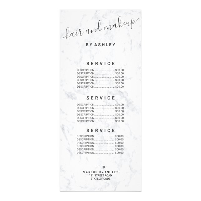 Carte Publicitaire typographie élégante maquillage en marbre blanc te (Devant)