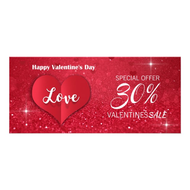 Carte Publicitaire Valentines Red Paper Heart Parties scintillant - C (Devant)