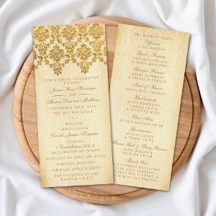 Carte Publicitaire Vintage Glam Gold Mariage damassé