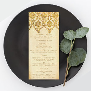 Carte Publicitaire Vintage Glam Gold Mariage damassé Memu
