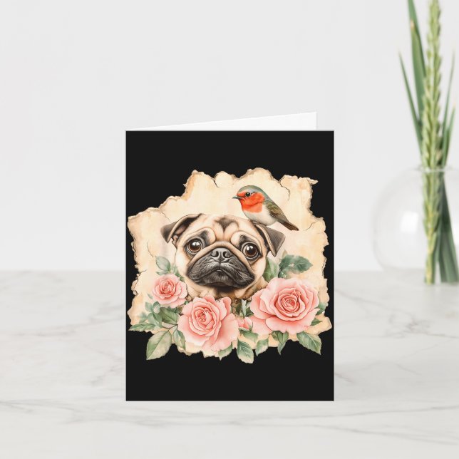 Carte Pug bird cute dog funny pug  (Devant)