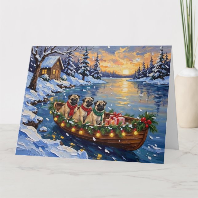 Carte Pug Christmas Boat Holiday (Devant)