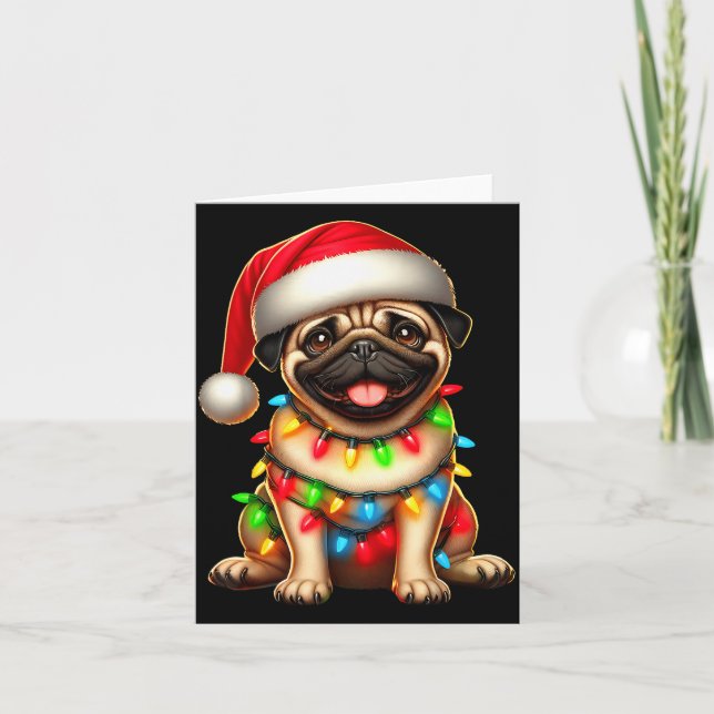 Carte Pug Dog Christmas Tree Lights Santa Xmas Pajama Do (Devant)