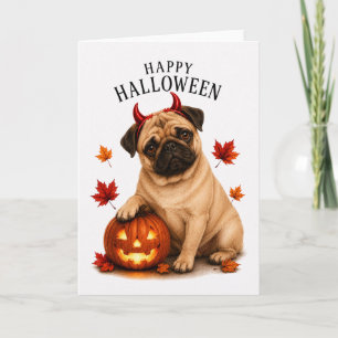 Carte Pug Halloween Diable Chien