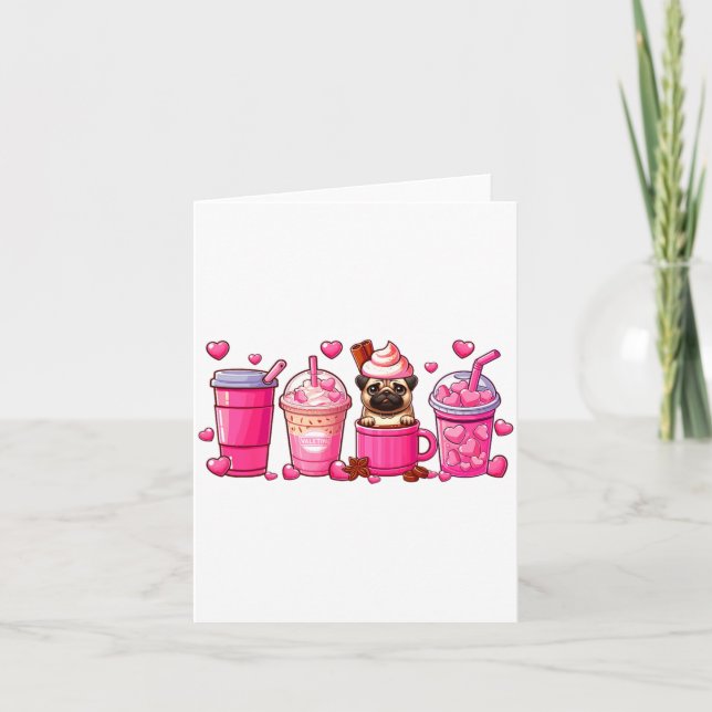 Carte Pug Inside Cup Coffees Lover Valentines Day Heart  (Devant)