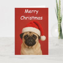 Pug with a Santa hat Custom Christmas Greeting