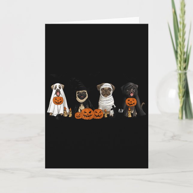 Carte Pugs Dog Lovers - Pug Ghost Pug Witch Pug Hallowee (Devant)
