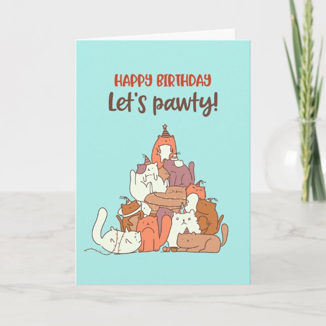 Carte Pun Amoureux des chats mignon Pawty Funny Annivers (Devant)