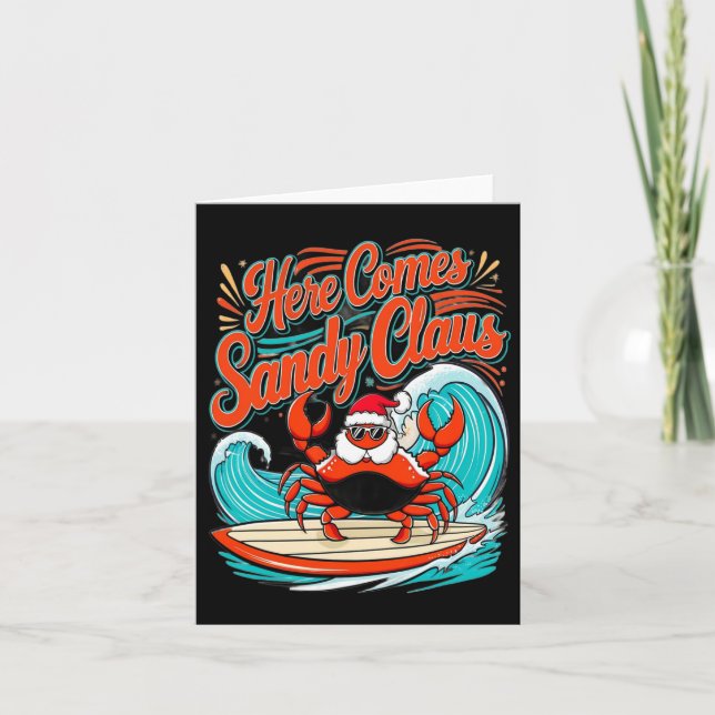 Carte Pun de crabe de Noël mignon Santa Hat (Devant)