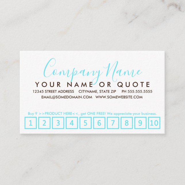 Carte punch fidélité turquoise et chocolat (Devant)