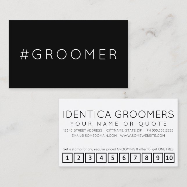 Carte punch #GROOMER hashtag loyalty (Devant / Derrière)
