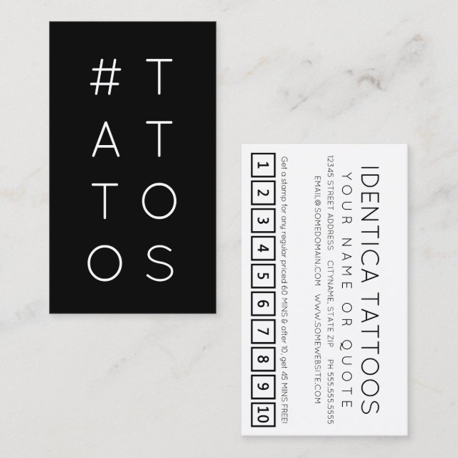 Carte punch #TATTOOS hashtag loyalty (Devant / Derrière)