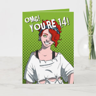 Carte Punk Redhead Ado Girl Green 14e anniversaire