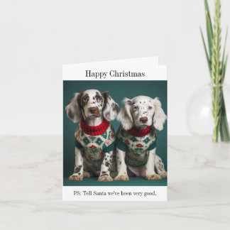 Carte Puppies de Setter anglais dans les pulls de Noël