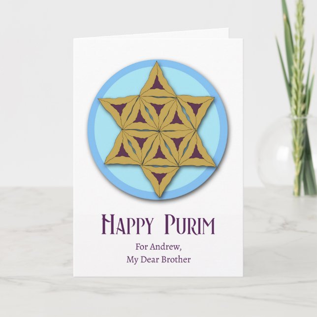 Carte Purim pour le frère Hamantaschen Magen David (Devant)