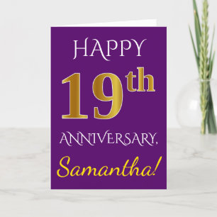 Carte Purple, 19e anniversaire de Mariage de Faux Gold +
