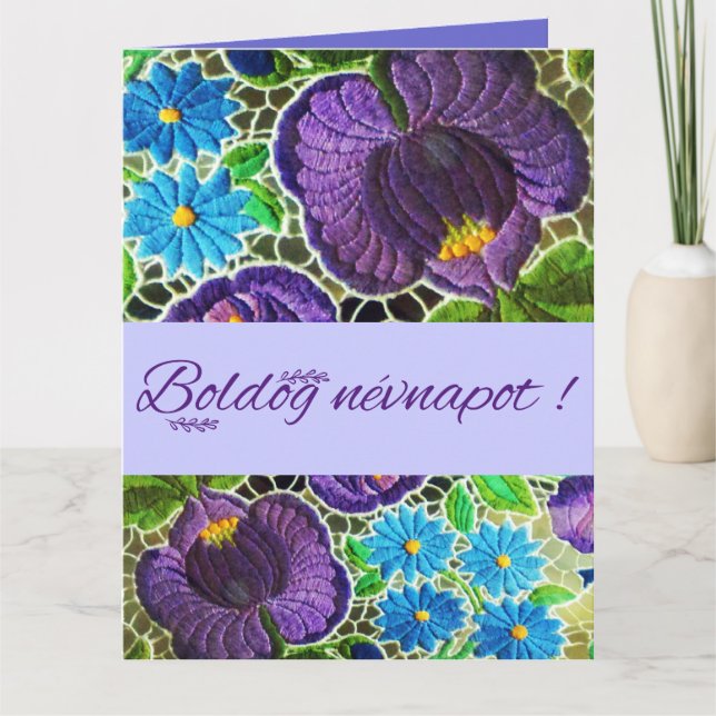 Carte Purple - bleu gras broderie hongroise - nom jour (Devant)