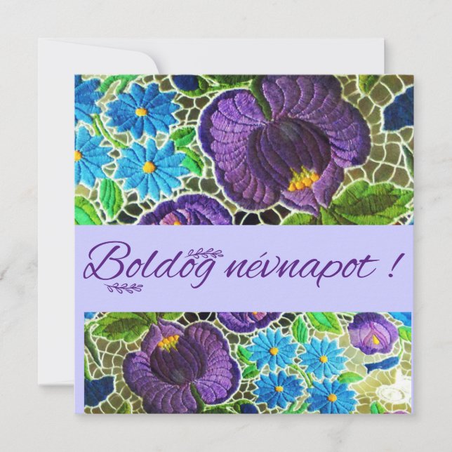 Carte Purple - bleu gras broderie hongroise - nom jour (Devant)