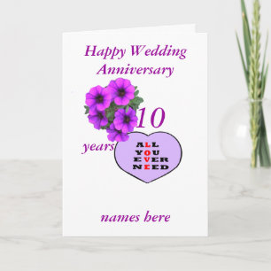 Carte Purple Coeur et fleurs Anniversaire ajouter des no