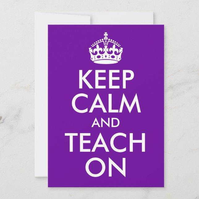 Carte Purple et blanc Gardez le calme et Enseigner (Devant)