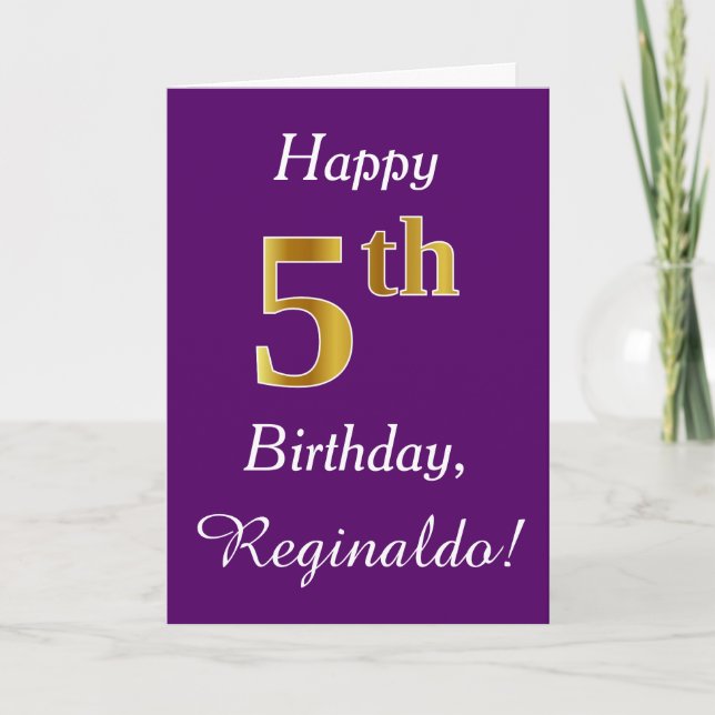 Carte Purple, Faux Gold 5e anniversaire + Nom personnali (Devant)