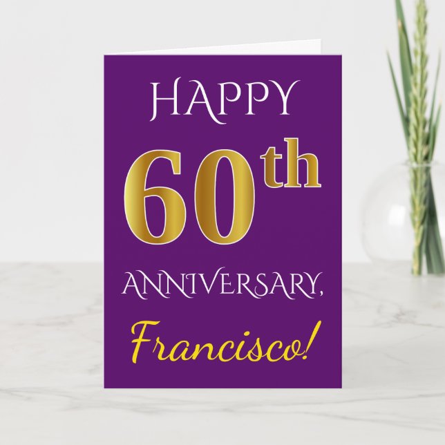 Carte Purple, Faux Gold 60e anniversaire de Mariage + No (Devant)