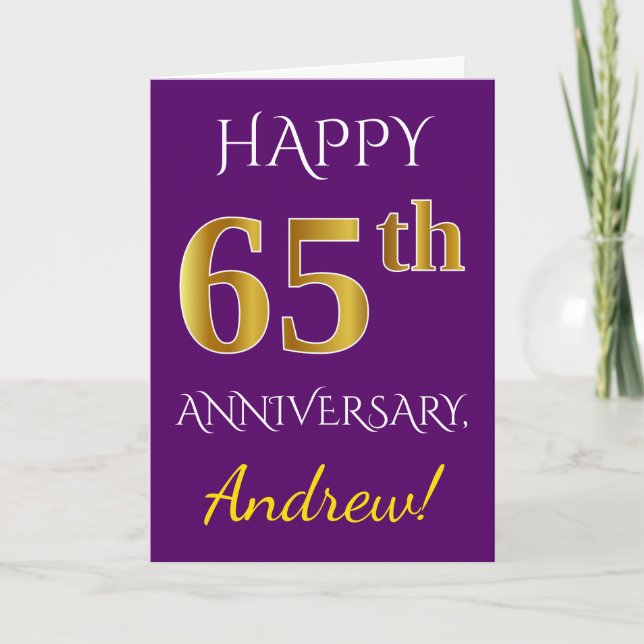 Carte Purple, Faux Gold 65e anniversaire de Mariage + No (Devant)