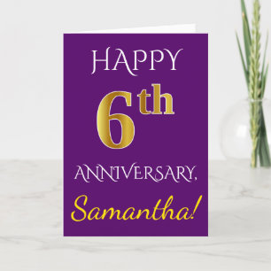 Carte Purple, Faux Gold 6e anniversaire Mariage + Nom