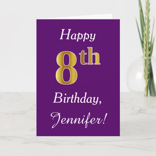 Carte Purple, Faux Gold 8e anniversaire + Nom personnali (Devant)