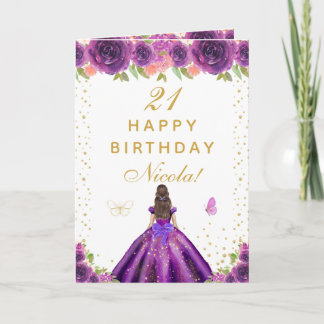 Carte Purple Floral Brunette Hair Girl Birthday