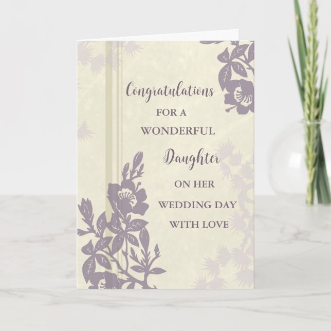 Carte Purple Floral Fille Jour de mariage Félicitations (Devant)