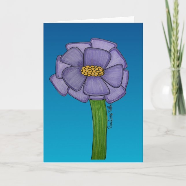 Carte Purple Flower with blue background blank (Devant)