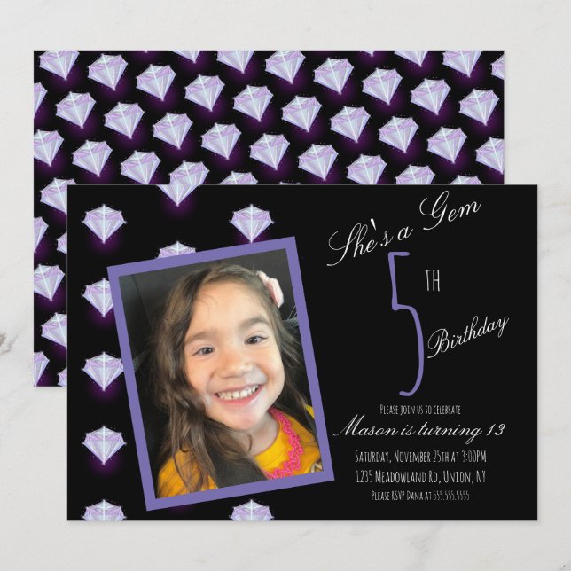 Carte Purple Gem Crystal Diamond Anniversaire Photo (Devant / Derrière)