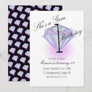 Carte Purple Gem Crystal Première fête d'anniversaire