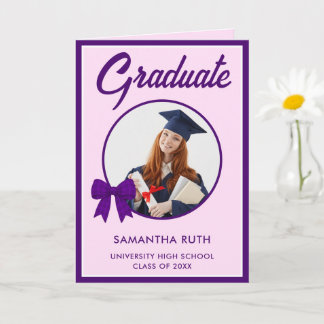 Carte Purple Gingham Bow Photo Graduation 