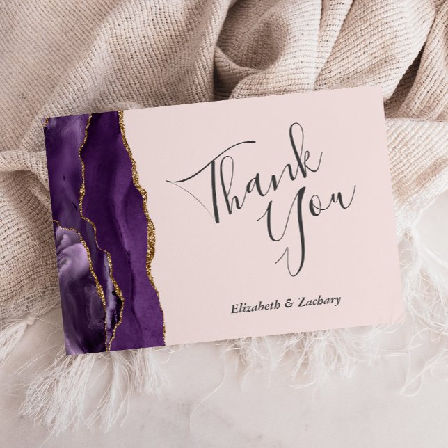 Carte Purple Gold Agate Blush Mariage plat Merci (Créateur téléchargé)