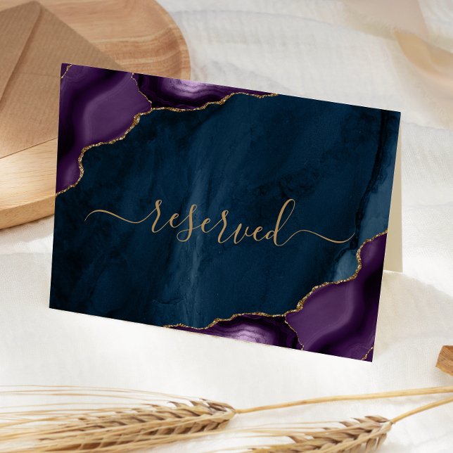 Carte Purple Gold Marine Blue Agate Réservé Mariage Plac (Créateur téléchargé)