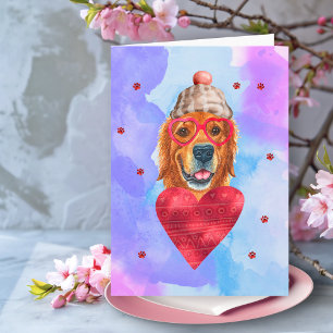 Carte Purple Golden Retriever Valentine's Day Cadeau chi
